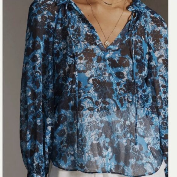 Anthropology Sheer Printed Peasant Blouse - Picture 1 of 4
